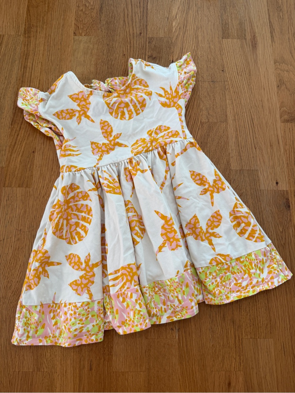 Finding Foxtale 4 Cream Orange Tropical Print Short Sleeve Dress